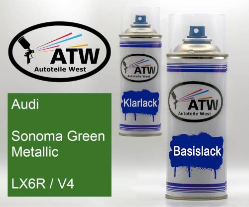 Audi, Sonoma Green Metallic, LX6R / V4: 400ml Sprühdose + 400ml Klarlack - Set, von ATW Autoteile West.